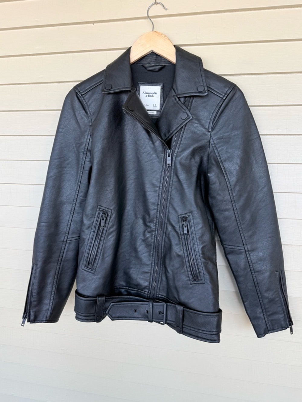 Abercrombie & Fitch Vegan Leather Moto Jacket Belted